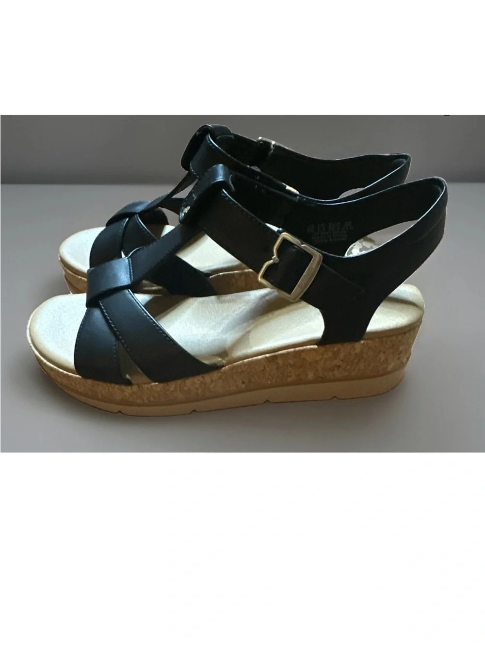 Dr. Scholl's Women's Once Again Black Strappy Wedge Buckle Sandals US 8 M New